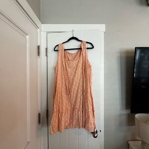LOFT Peach Polka Dot Midi Dress